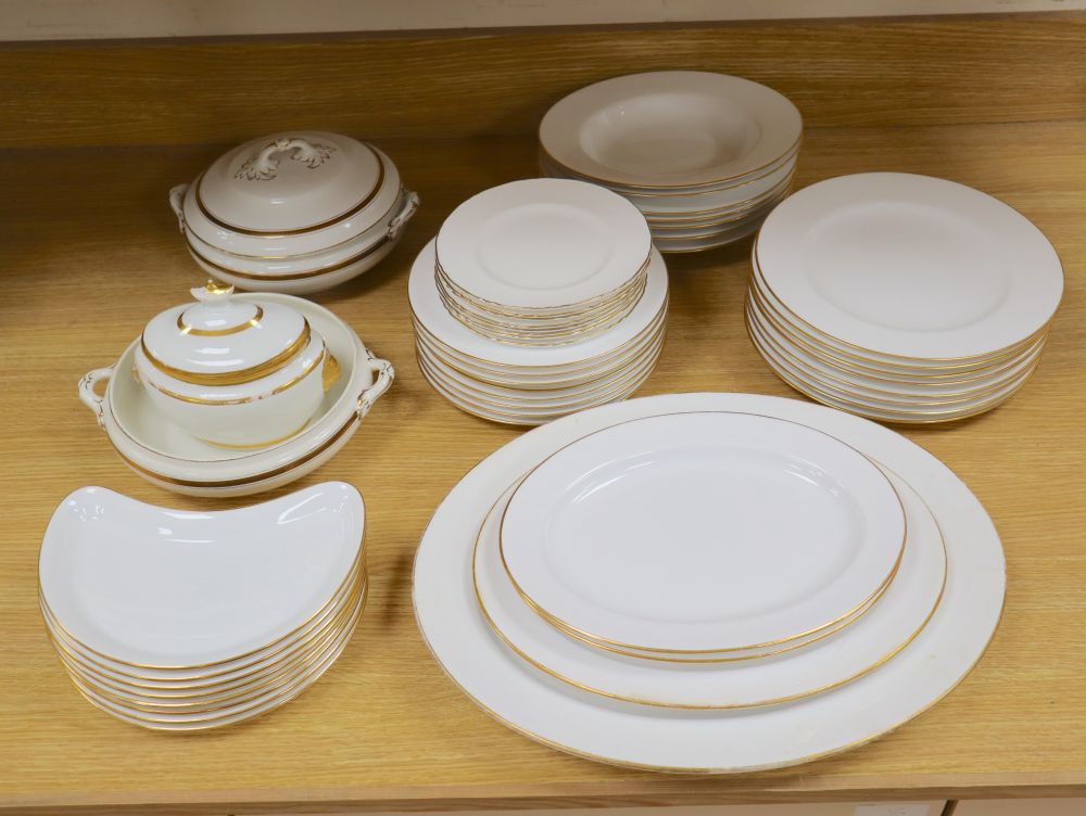 A Spode white and gilt dinner service and associated dinner wares